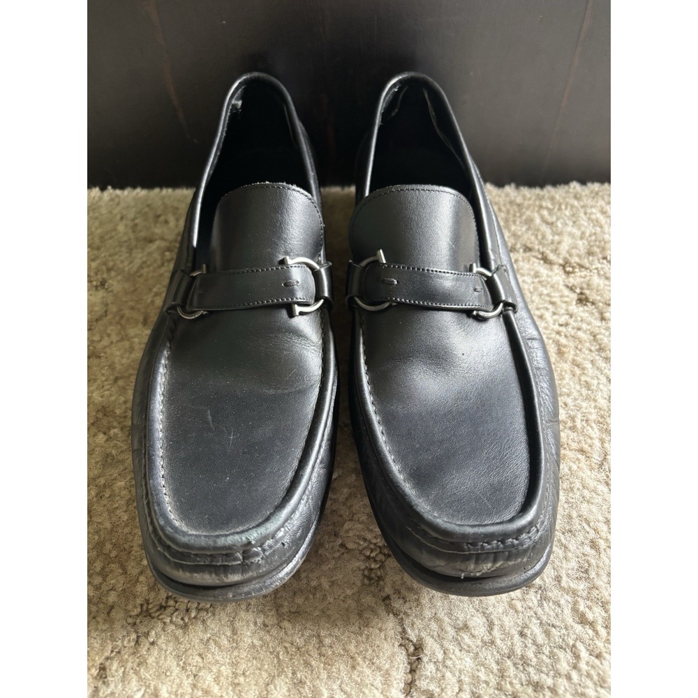 Salvatore Ferragamo Men's Black Gancini Bit Loafers Shoes Size 9 D Italy